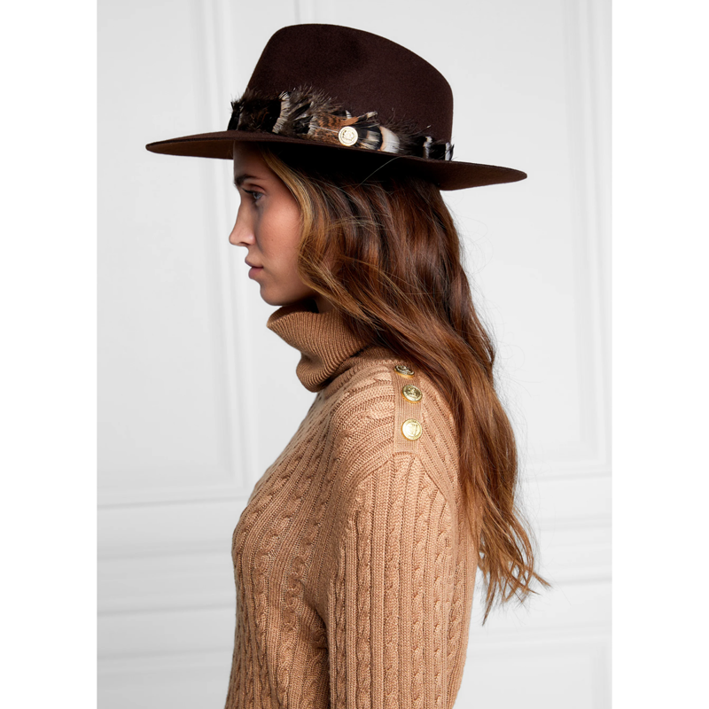 Holland Cooper Trilby Hat Iridescent Feather Band - Chocolate-1